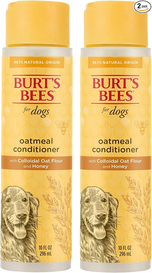 Burts Bees for Pets Oatmeal Dog Conditioner, Fragrance-Free, 10 Fl Oz, 2-Pk | Colloidal oat flour and honey moisturize and soften dry coats, pH-balanced, 95% natural origin