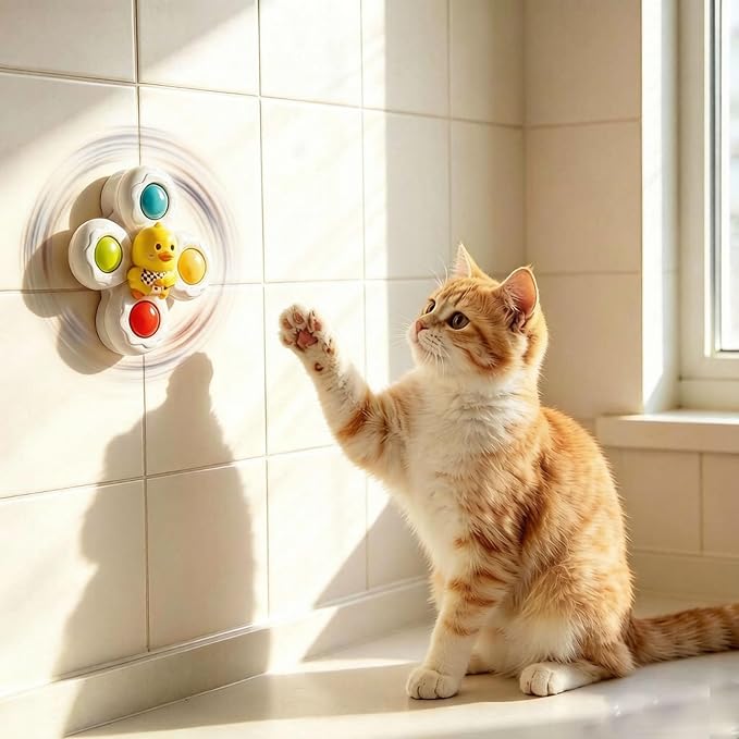 3PCS Suction Cup Cat Toy, Window Perch Companion Interactive Play Toy | 360° Spin Stick Anywhere for Indoor Cats
