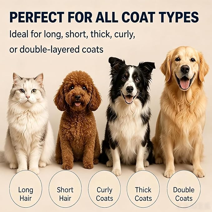 Dematting Comb for Dogs and Cats, Undercoat Pet Brush for Long Hair, Deshedding Brush for Dog Removes Tangles Knots and Loose Fur, 2-In-1 Double Tooth Comb Undercoat Rake Dog Brush