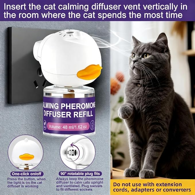 Cat Calming Diffuser Kit, 1 Diffuser + 3 Refills Pack,Discourage Scratching, Excessive Meowing & Urine Marking, Gentle Calming Support