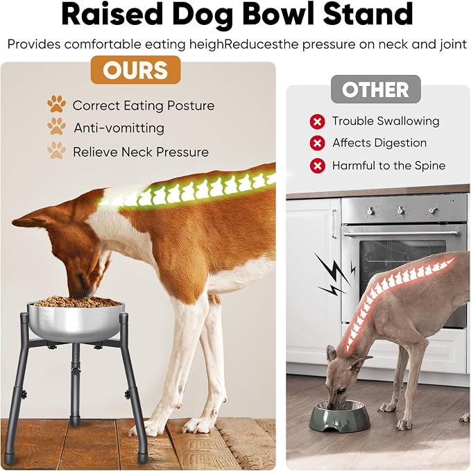 Adjustable Raised Metal Dog Bowl Stand, 3 Heights, Bowl Not Included | Adjustable 6.3-10.2 Inch Width, Heights of 8.8, 10.8 and 12.5 Inches, Fits Medium and Large Dogs, 1 Pack