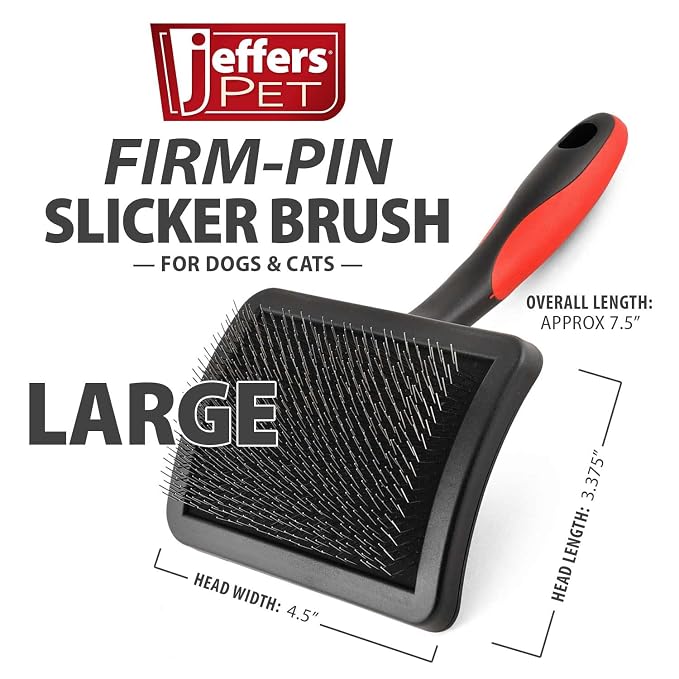 Jeffers Pet Hard Pin Universal Slicker Brush for Dogs, Cats, Horses – Firm Bristles Grooming Tool, Detangling, Tangle Free Coat, Mats, Shedding, Curved Head, Travel Friendly, Easy Storage - Large