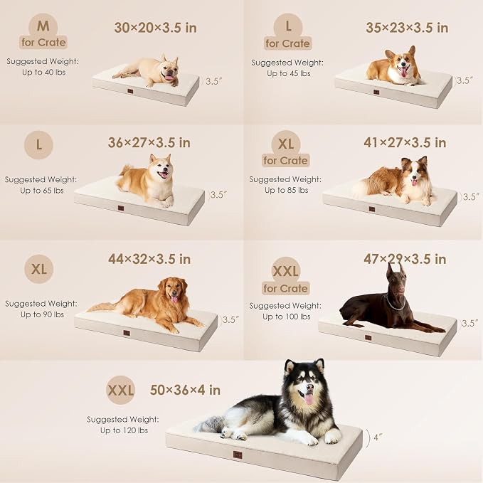 EHEYCIGA Orthopedic Dog Bed Large with Removable Washable Cover, 50IN Camel | Egg Crate Foam Support, Durable Oxford fabric, Non-Slip Bottom, Machine Washable, Soft Waterproof Plush Pet Bed Mat For Crate