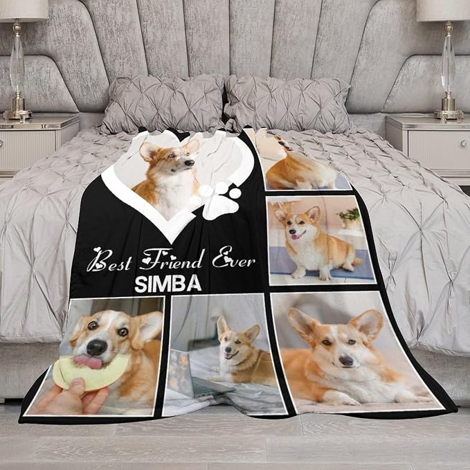 Artsadd Personalized Dog Blanket with Photos & Pet Name, Custom Dog Memorial Throw Blanket, 50x60 inches, Fleece, Adult Size, Perfect for Dog Lovers & Pet Memorial Gifts