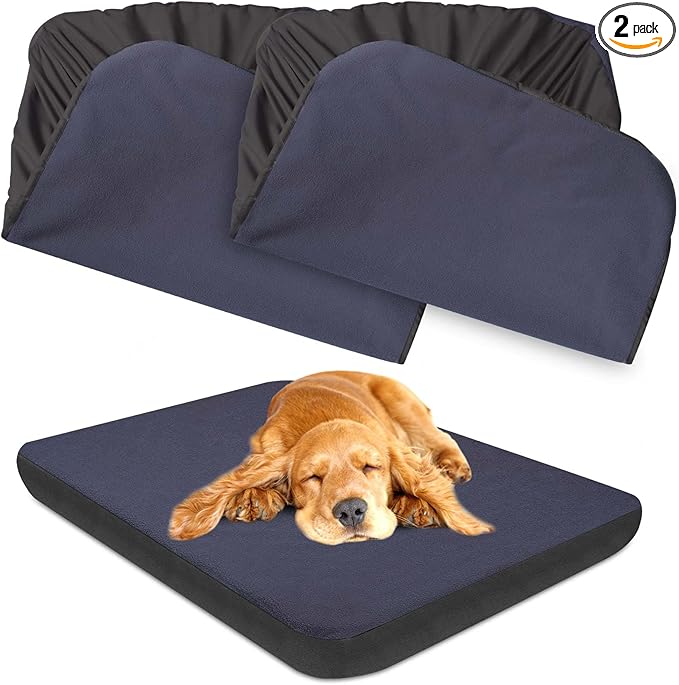 Dog Bed Covers Replacement Washable 100% Waterproof Dog Bed Sheets, Soft & Noiseless Pet Bed Cover, 2 Pack, 30" x 20" Blue