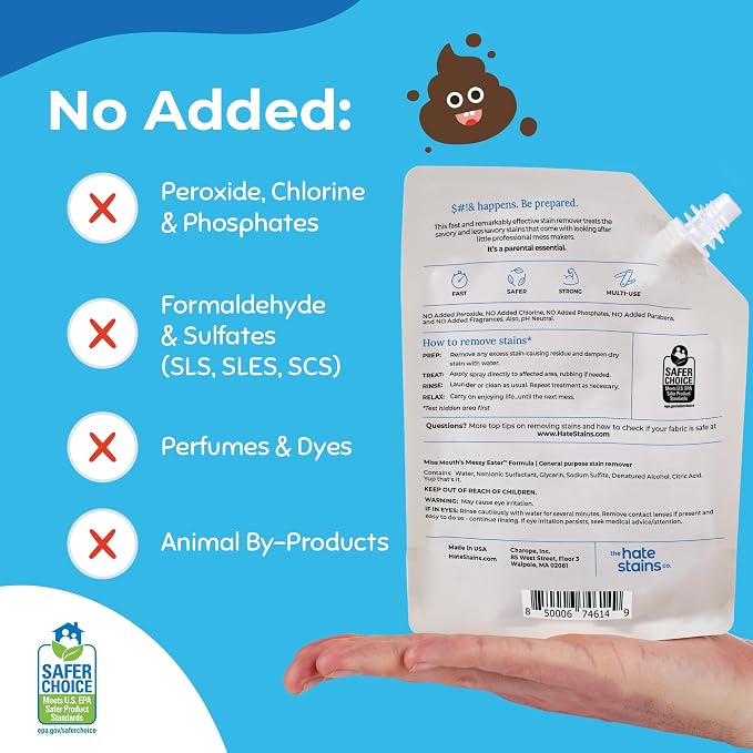 Miss Mouth's Messy Eater Stain Treater - 32oz Refill - Newborn & Baby Essentials - No Dry Cleaning Food, Grease, Coffee Off Laundry, Underwear, Fabric | Easy Refill; Newborn & Baby Essentials; Cleans Food, Grease, Coffee; Use on Laundry, Underwear, Fabric