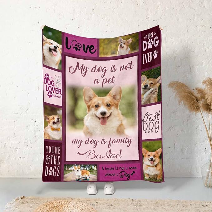 InterestPrint Custom Memorial Blanket for Dog, My Dog is Not a Pet My Dog is Family Love Blanket Customized Loss of Pet Dog Photo Fleece Throw Blankets Warm Bereavement Gift for Dog Mom 50X60 Inch