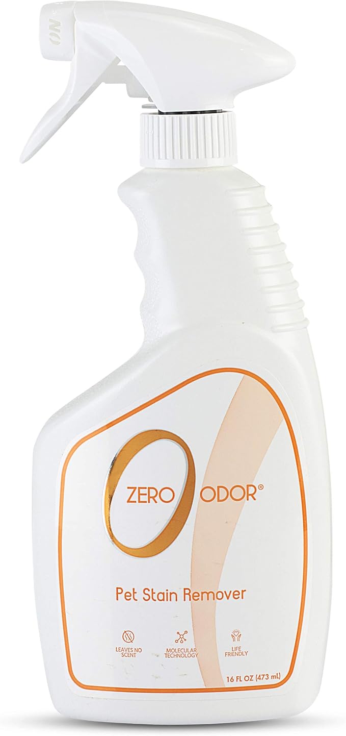 Zero Odor Pet Stain Remover & Odor Eliminator Spray for Carpet, 16 oz | For Dog and Cat Urine, Vomit and Feces on Carpet, Upholstery, Mattress, Pet Beds and Hard Floors, 400+ Sprays
