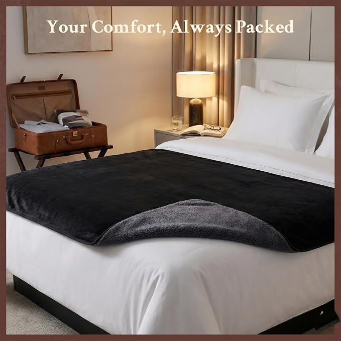 Waterproof Blanket for Bed, Couch, Sofa - Plush Throw Blanket to Protect Furniture, Stain Resistant, Leak-Proof, Double-Sided Flannel & Sherpa Fleece, Reversible Black & Grey, 40"x60"