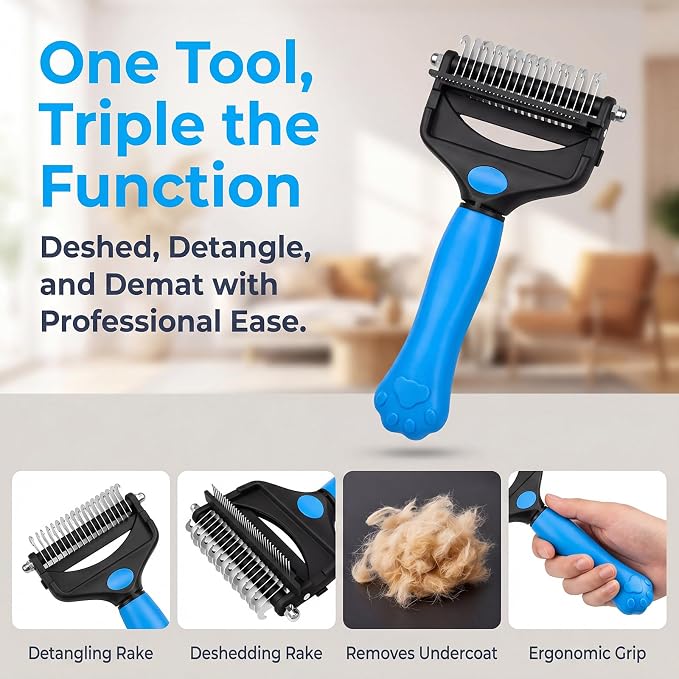 Deshedding Dog Brush，3-in-1 Undercoat Rake for Dogs (Black) | Pet Pro Grooming Tool – Ultimate Dematting Comb & Deshedding Brush for Cats and Dogs, Perfect for Shedding & Detangling