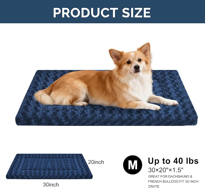Dog Beds Crate Pad, Dog Bed Mat for Medium Dogs Sleeping, Soft, Durable, Washable & Anti-Slip Crate Pads, Reversible Kennel Mat Cat Bed M(30 * 20 * 1.5")