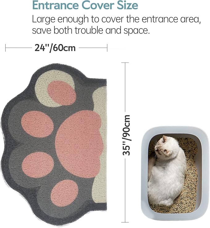 Cute Cat Litter Mat 35”x24”, Litter Box Mat, Litter Trapping Mat, Soft on Kitty Paws, Easy Clean, Anti Slip, Pet Accessories, Door Floor mats - Grey Pink90*60