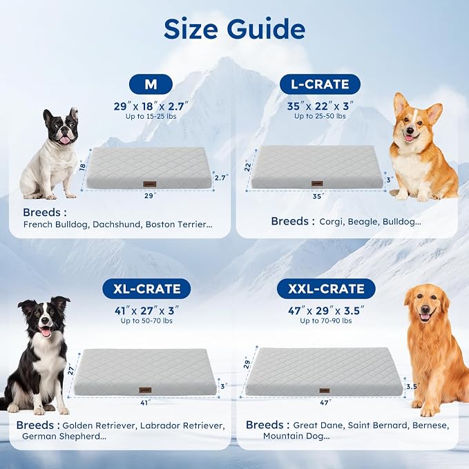 ZOMISIA Orthopedic Cooling Dog Beds Large Sized Dog, Q-Max>0.5 Cooling Mat with Removable Washable Cover, Breathable Egg Crate Foam Non-Slip Summer Pad for for Furry Pets Outdoor, 35x22 Inch, Grey