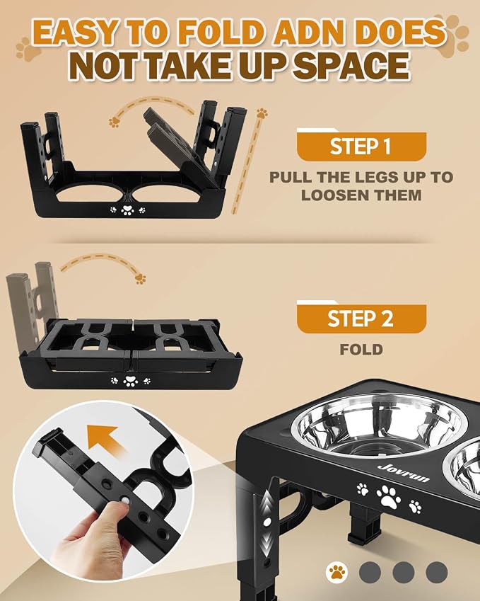 Jovrun Elevated Dog Bowls for Medium Large Size Dogs, Non-Slip Dog Feeder with 2 Stainless Steel Dishes, 5 Heights Adjustable Raised Bowls to 3.15″-8.66″-9.84″-11.02″-12.2″