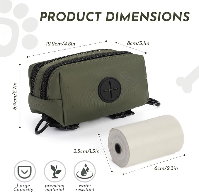 Dog Training Treat Pouch, Treat Bag Fanny Pack with Double-Zip Pocket and Four-Button Closure Waterproof Durable Dog Treat Pouch with 1 Roll of Dog Waste Bags (Green)