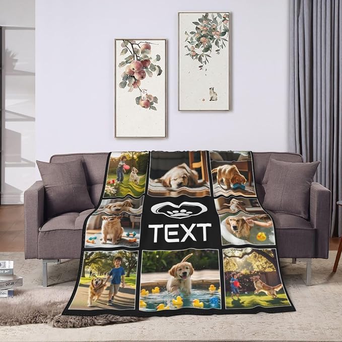 Nxwdwqa Personalized Dog Blanket Throws with Photos, Custom Pet Blanket, Dog Gifts for Pet Lovers, Customized Puppy Blanket for Adult Kid Birthday Christmas Fathers Mothers Valentines Gift