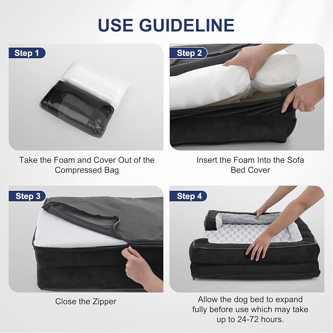 FURTIME Orthopedic Extra Large Dog Bed, Waterproof Dog Beds, 48x35x6.5 Supportive Foam Pet Couch Bed with Removable Washable Cover and Nonskid Bottom