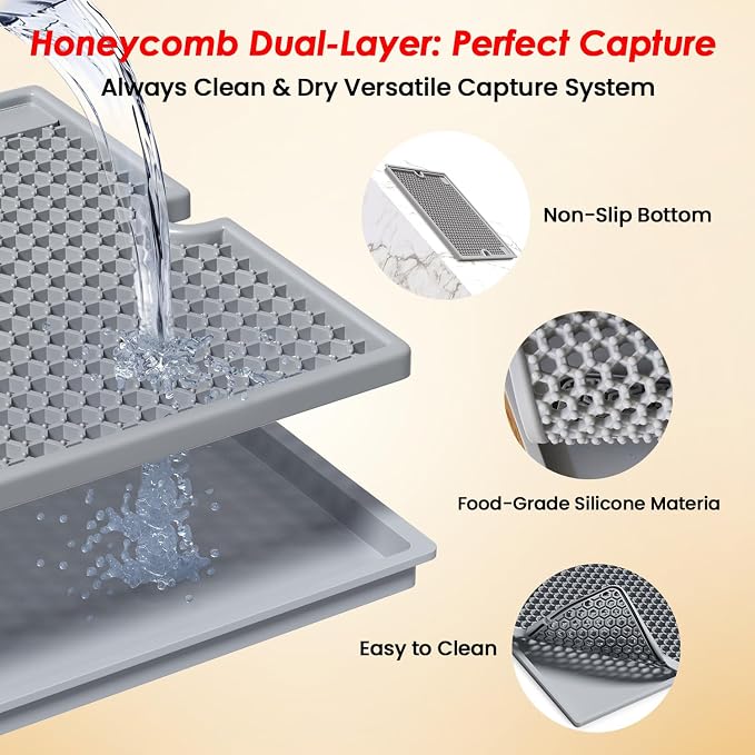 Cat Litter Mat | Litter Box Trapping Mat for Kitty | Waterproof & Anti-Tracking | Easy to Clean | Honeycomb Small Pads | Food Grade Silicone Catcher Mat | for Indoor Floor | Grey 20 * 15 in