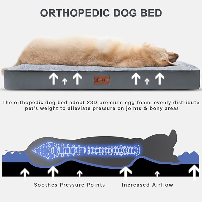 Waterproof Medium Size Dog Crate Bed Orthopedic 35x22 Grey | Removable Washable Cover, Egg Crate Foam, Soft Plush Flat Pet Mat, Non-Slip Bottom, Fits Medium Dogs Up to 65 lbs