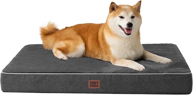 EHEYCIGA Large Waterproof Dog Bed Washable for Crate, 35x23Inch, Dark Grey | High Density Egg Crate Foam, Orthopedic Memory Foam, Removable Easy Clean Cover, Non-Slip Bottom, Fits Crate, Floor and Sofa