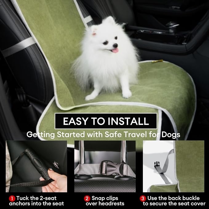 FUNNY FUZZY Dog Car Seat Cover for Front Seat, Dog Seat Cove Waterproof, Scratchproof Non-Slip Car Seat Protector, Universal Fit Most Cars, SUVs, Trucks, Green