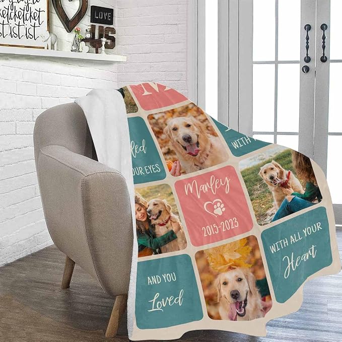 Artsadd Dog Memorial Gifts for Loss of Dog-Personalized Blanket with Photos and Name-in Loving Memory Gifts for Loved Ones Lost-Custom Remembrance Gifts Blankets for Pets Lover