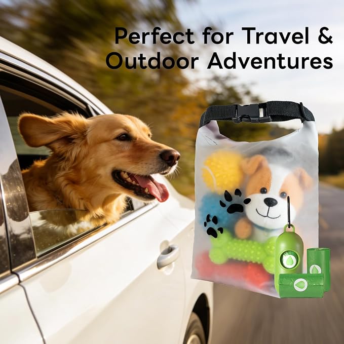 Dog Food Storage Bag with Roll-Top Closure, for Traveling, Camping,Boarding,14 Cups + 195 Poop Bags.