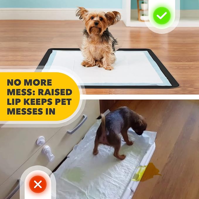 Skywin TidyFriend Dog Pee Pad Holder - Fits Up to 24” x 24” Pee Pad Holder for Dogs - Stable Grip, Soft Edges, Quick Wipe Silicone Surface Dog Pad Holder for Indoor Flooring Protection (Black)