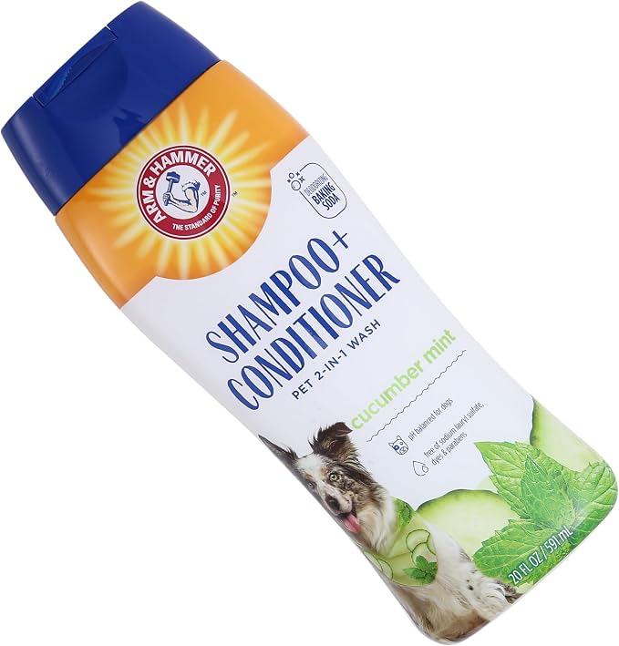 Arm & Hammer 2-in-1 Dog Shampoo and Conditioner, Cucumber Mint, 20 Fl Oz | Baking soda formula, 2-in-1 shampoo and conditioner, cucumber mint scent, odor eliminating