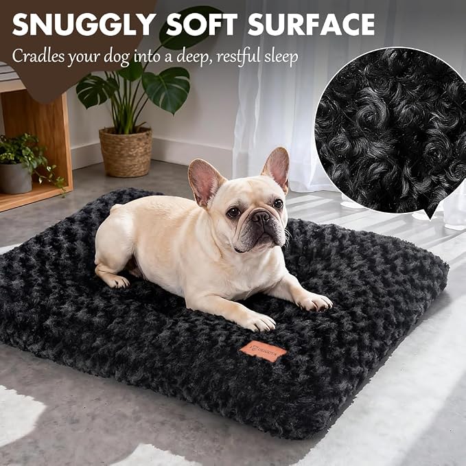 Dog Bed Crate Pad - Rosette Pattern White Velvet Pet Bed Anti-Slip Comfy Kennel Pad for Crates Rosette Black M