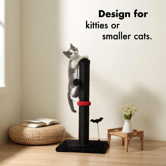 MECOOL Cat Scratching Post Premium Sisal Scratch Posts with Hanging Ball Vertical Scratcher for Indoor Cats and Kittens,Black