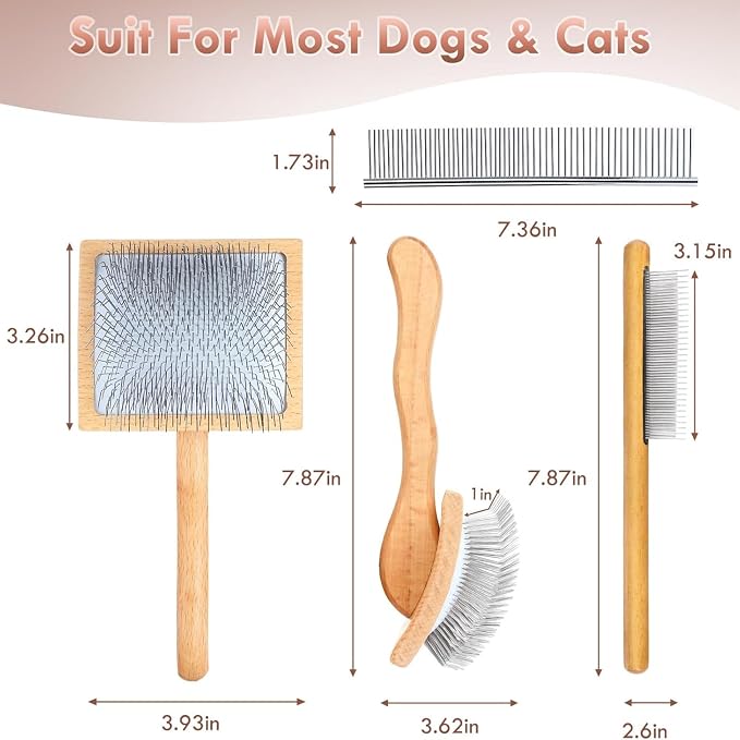 Wooden Long Pin Slicker Brush for Large Dog, Poodles & Doodles Long Hair | Grooming, Fluff & Detangle Heavy Dense Wavy Curly Coats to Easily Prevent Severe Hair Matting During Shedding Seasons