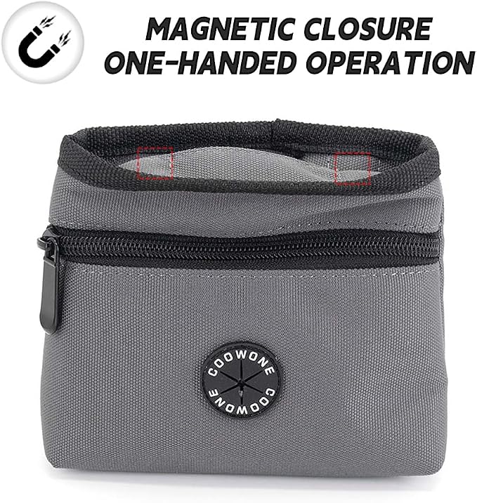 Dog Treat Pouch with Pet Training Clicker, Detachable Dog Puppy Training Treat Bag, 900D Oxford Cloth Magnetic Closure Small Dog Poop Bag Holder for Travel or Outdoor Use