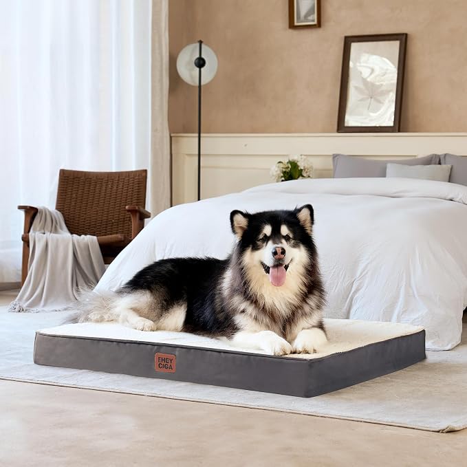 EHEYCIGA Orthopedic Dog Bed Large with Removable Washable Cover, 47IN Beige | Egg Crate Foam Support, Durable Oxford fabric, Non-Slip Bottom, Machine Washable, Soft Waterproof Plush Pet Bed Mat For Crate