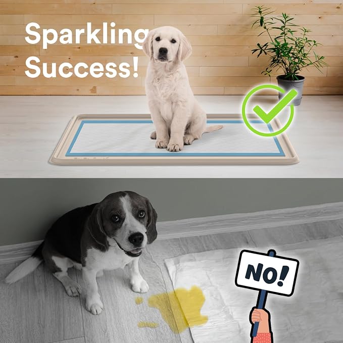 Dog Training Pad Silicone Tray - 35 x 28 in. No Spill Raised Lip High Edge Mat Holder, Extra Thick and Non-Slip for Indoor Floor Protection, Universal Fit Potty Training Pads (XL, Beige) | eenk