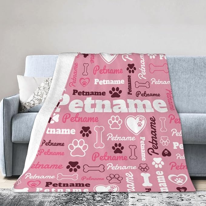 Nxwdwqa Personalized Dog Name Blanket Throws with Photos, Custom Pet Name Blanket, Dog Gifts for Pet Lovers, Customized Puppy Blanket for Adult Kid Christmas Fathers Mothers Valentines Gift