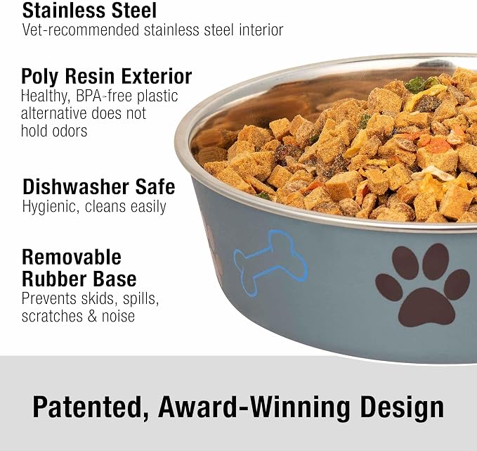 Loving Pets Bella Dog Bowls - Stainless Steel Dog & Cat Bowls - Spill Proof Dog Food Bowl, Cat Bowl, Puppy Essentials & Pet Supplies Great for Home & Travel (Small 10-20 lbs, Blueberry)