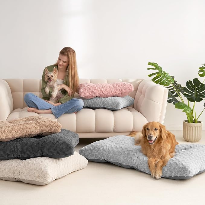 EHEYCIGA XXL Washable Dog Bed for Crate 47x29 Inch, Kennel Pad for Extra Large Dogs Up to 100 lbs, Plush and Comfy Pet Sleeping Mat, Grey