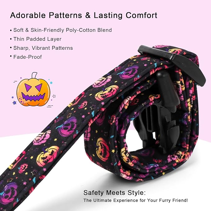 Halloween Dog Collar Spooky Fun Pumpkin Puppy Collar - Light Comfortable Adjustable Pet Collars for Small Medium Large Girl Boy Dogs S