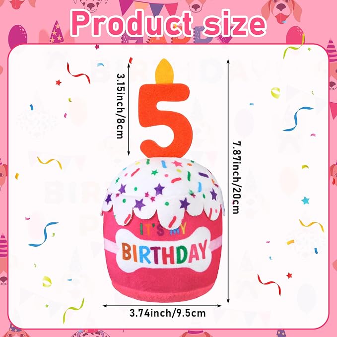 Dansydaisy Dog Birthday Cake Toy Squeaky Plush Toy for Girl Boy Gifts, Chew Accessories for Dog Birthday Party Decor Favor for Large, Medium and Small Dogs(5th,Pink)