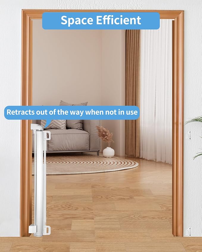 Veraste (2 Pack) Retractable Baby Gate for Doorways and Stairs, Mesh Safety Gate for Pet, Indoor & Outdoor Use, One-Hand Operation, Easy Installation, 33.6" Tall, Expands to 55" Wide（White,33.6"x55"