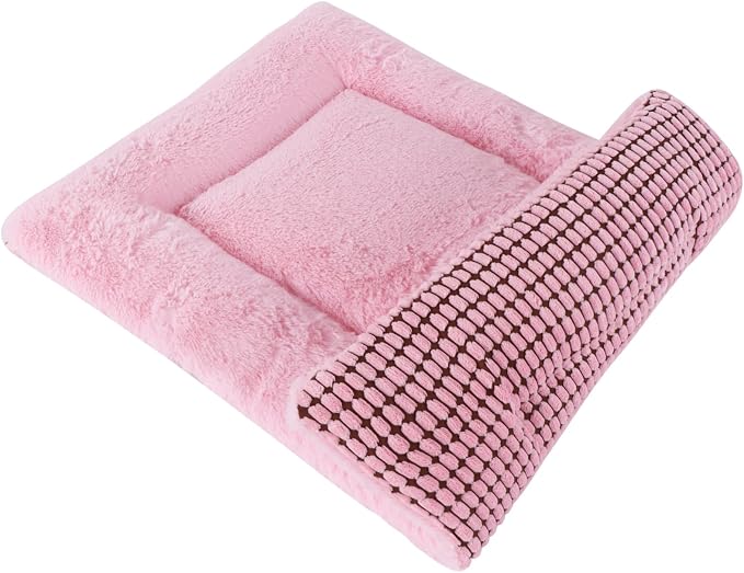 Reversible Dog Bed Mat with Plush and Corn Velvet,Soft Warm Pet Cushion, Dual Purpose Washable Sleeping Mattress Bed for Small Medium Large Dog and Cat XB004 (48"*30", Pink)