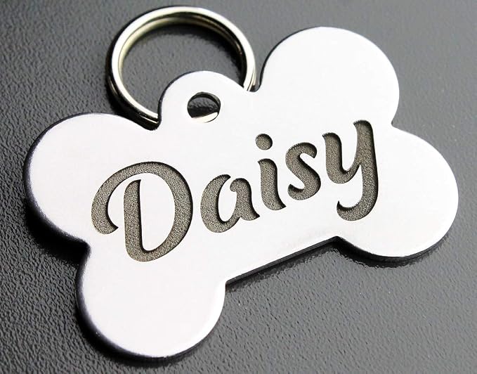 DEEP Custom Stainless Steel Pet ID Tags Front and Back Engraved Dog Tags Personalized for Dogs and Cats (Bone 1" X1-1/2)