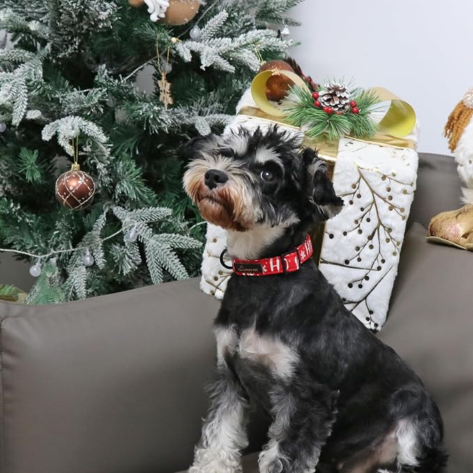 ARING PET Christmas Dog Collar, Cute Red Snowflakes Adjustable Cotton Xmas Pet Collars for Puppy Small Medium Large Boy Girl Dogs-L