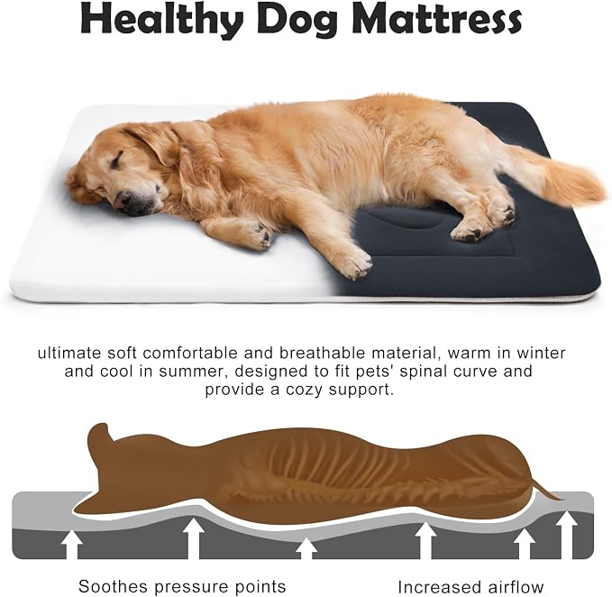 Extra Large Dog Bed Soft Dog Crate Pad Mat, 48 in Non-Slip Bottom Washable Dog Sleeping Mattress Pet Beds Cat Bed Kennel Pad, Dark Blue Gray