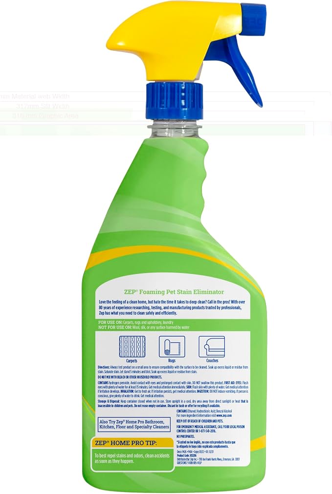 Zep Home Pro Foaming Pet Stain Eliminator - 24 Fl. Oz. - R53206 - Permanently eliminates indoor dog and cat odors from your home furnishings, upholstery, and textiles