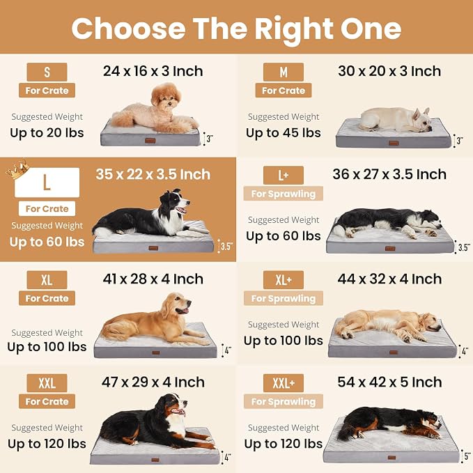 OhGeni Orthopedic Waterproof Dog Bed for Medium Large Dogs, Machine-Washable Removable Cover in Easy-Clean Fabric, Reversible Memory Foam & Easy-Carry Handle, Suitable for Crate, 35 inch (Gray)