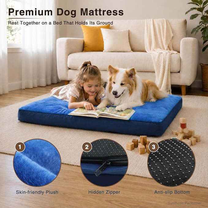 NUPIDA Waterproof Large Dog Bed for Crate with Washable Cover, 35x22, Navy | TPU Waterproof Layer, Easy Clean Cover, Soft Plush Surface, Durable Oxford fabric, Non-Slip Bottom, For Large Breeds ≤50lbs