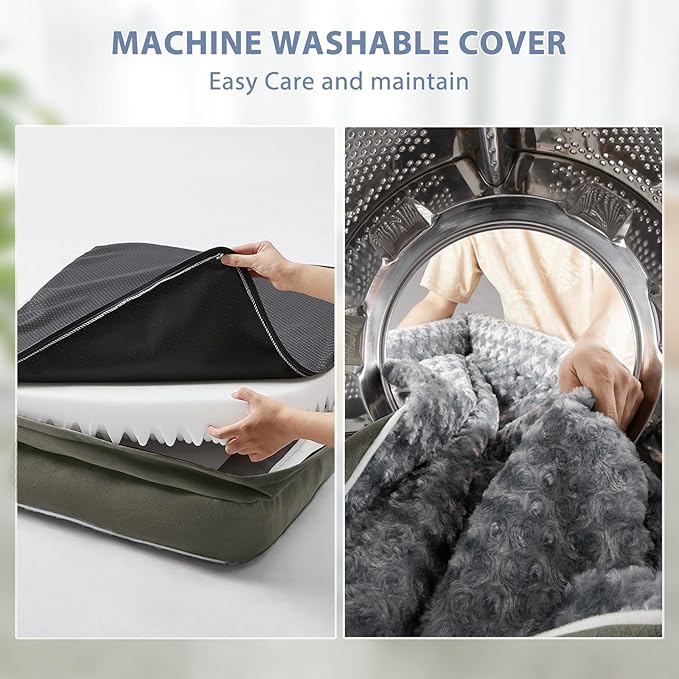 BFPETHOME Orthopedic Washable Dog Bed, Sleeping Couch for Large Senior Dogs | Deluxe Plush Rose Velvet Washable Cover, Egg Crate Foam Support, Waterproof Lining, Non-Slip Bottom, Senior Dogs