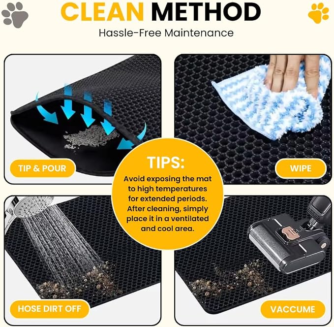 Andalus Brands Large Cat Litter Mat - Waterproof & Urine-Proof Litter Box Mat, Non-Slip Kitty Litter Mats for Floor, Easy to Clean Litter Trapping Design (30" x 24", Grey)
